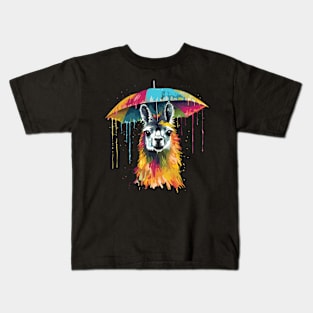 Llama Rainy Day With Umbrella Kids T-Shirt